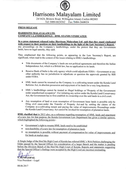 harison, land issue, press note