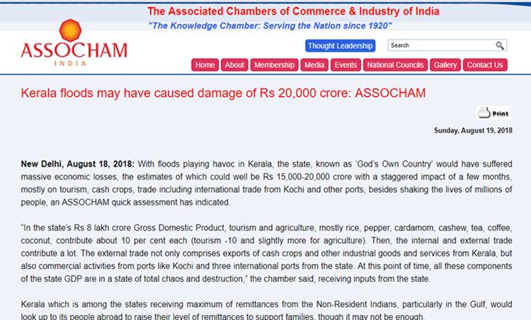assocham report on kerala floods